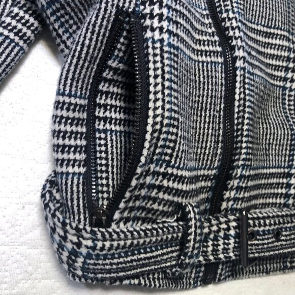 Stoosh Women Black Plaid Cropped Belted Zip Front Blazer Jacket Size Large L - Picture 7 of 10